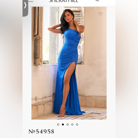 Sherri Hill emerald one shoulder maxi dress. - Picture 2 of 5